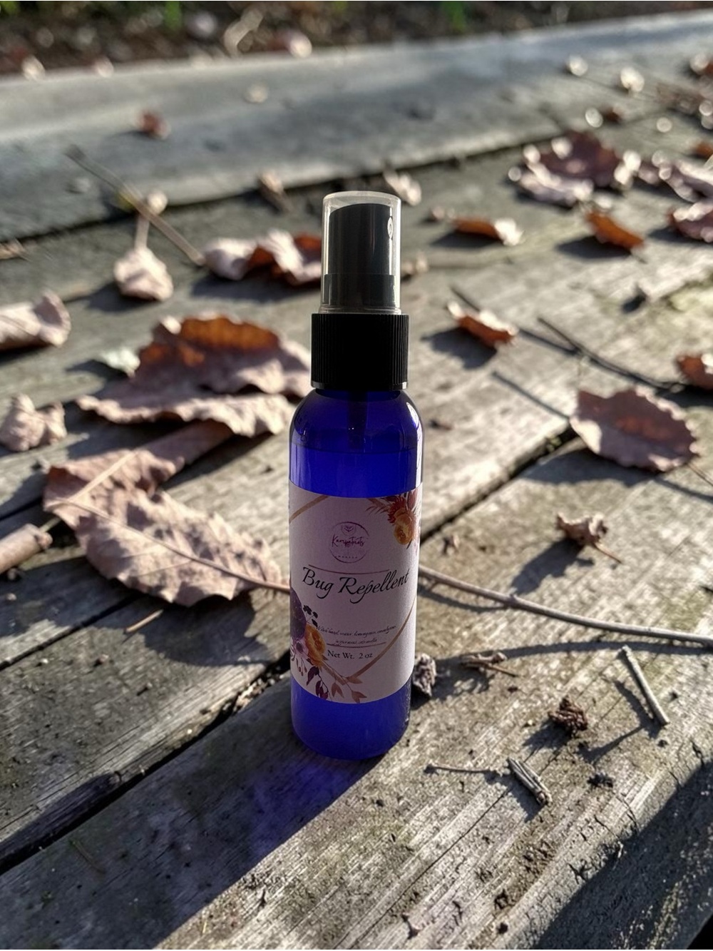 Bug Repellent Spray in Cobalt Blue Bottle 2oz all natural handmade